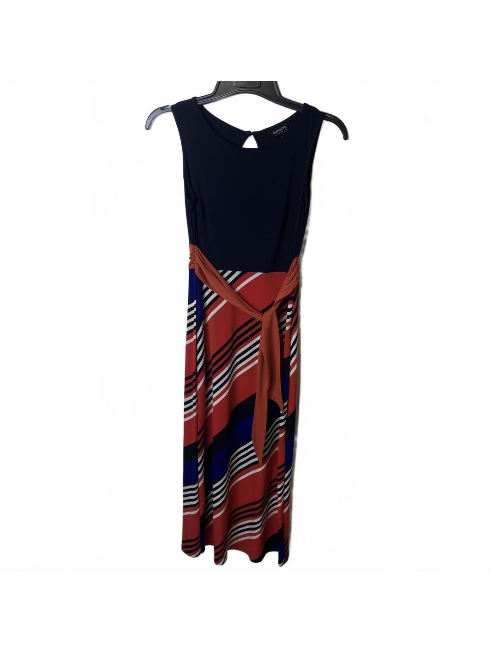 En Focus Studio Preppy Red Blue Sleeveless Colorblock Striped Midi Dress Size 4